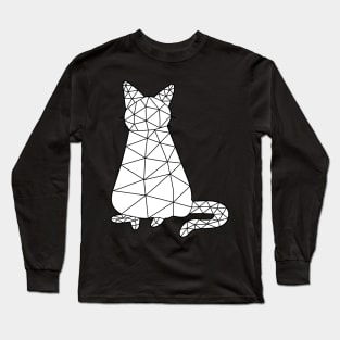 Cat sits straight showing his tail, Cat Geometric for Dark Long Sleeve T-Shirt